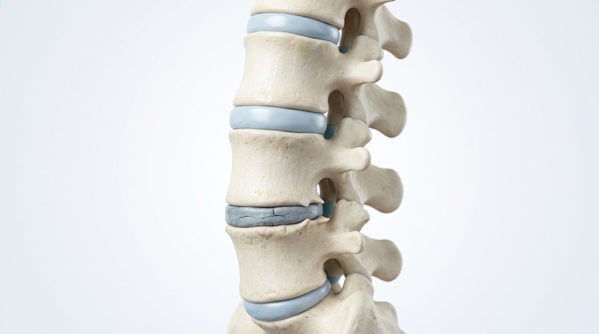 Illustration comparing a healthy lumbar disc with a worn, degenerated disc next to it